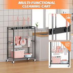 Broom and Mop Holder, Broom Storage Hanger, Cleaning Cart with Broom and Mop Hanger, Cleaning Cart with Wheels, Janitorial Cart for Household, Laundry Room Organization