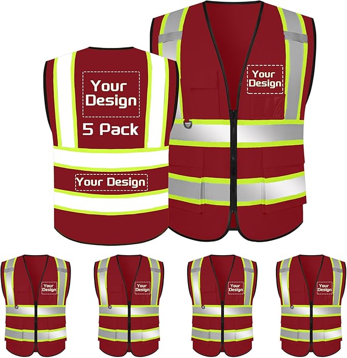 Custom Safety Vest with Logo Pockets High Visibility Reflective Vests Construction Security Workwear
