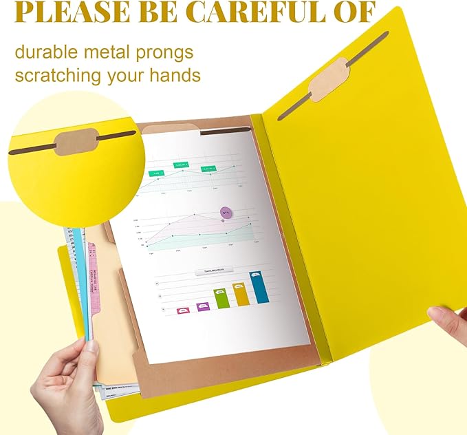 Skyygemm 12 Pack Classification Folders Letter Size Bulk with Divider and 2" Expansion, Pressboard Folder with 2 Prong Fasteners for Teachers, Clergy, Office, Church, Christmas Donations(Yellow)
