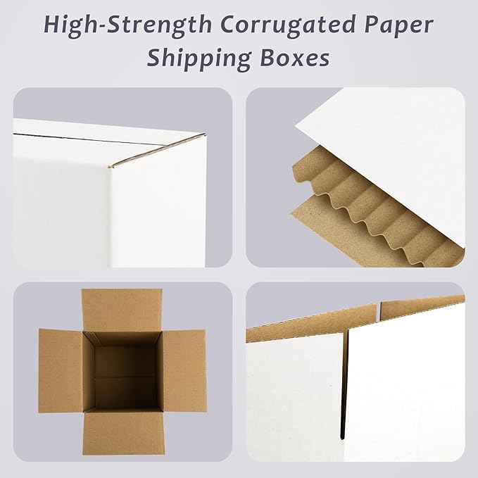 Frametory 7x7x7 Pack of 28 Corrugated Cardboard Packing Shipping Mailing Moving Carton Boxes, White