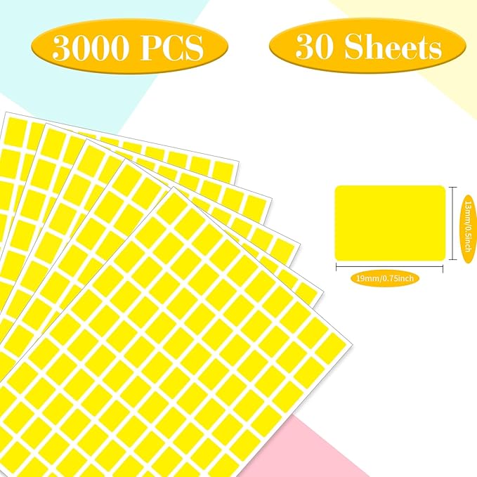 Starboling Color Coding Labels,3000 PCS 1/2" x 3/4" Yellow Rectangular Colored Labels Stickers,for Garage Sale,Price Tags,File Folder Tabs,and Classroom Organization