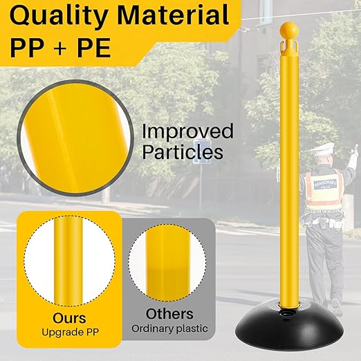 Amylove Plastic Stanchion Post Set, Traffic Warning Line Stanchion Crowd Control Safety Barriers Driveway Barrier with 5 Chains and 10 S Hooks for Outdoor Indoor Parking (Yellow,6 Pcs)