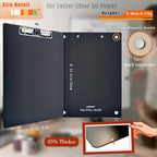 Aluminum Magnetic Clipboard A4 Metal Strong Fixed Magnet Message Clip Board Stainless Hangable w/Pen Holder Letter 9" x 12.6" for School Office Forklift Factory Workshops Supplies (Black)
