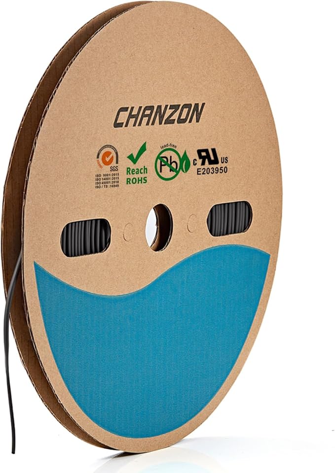 Chanzon 3:1 Ratio - 80ft Roll - Heat Shrink Tubing 1/16" (1.6mm) - Marine Grade Waterproof Adhesive Lined - (25M Total Length) Black Polyolefin Sleeving Wrap Shrinking 3 to 1 Ratio 1pcs
