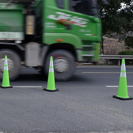 8 Pack 36 Inch Green Reflective Safety Cones, Tall Black Base Traffic Cones for Road Work, Parking Guidance and Athletic Field Marking (8, Green, 36 Inch)