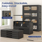 150Gal Exra Large Stackable Storage Bins with Lid, 600QT Collapsible Storage Box with 6x Wheels, Folding Plastic Cabinet Container with Door Drawer for Home Kitchen Office Dorm, 3Pack Black