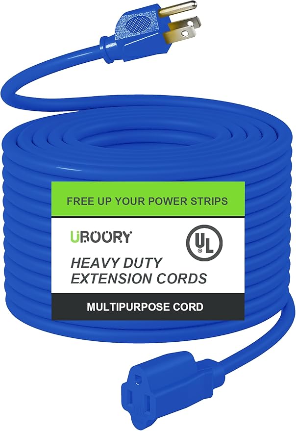 Outdoor Extension Cord Waterproof 50 FT, Blue 14/3 SJTW Heavy Duty, Flexible 100% Copper 3 Prong Extension Cord for Lawn, Garage,UL Listed