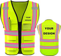 YOWESHOP High Reflective Visibility Safety Vest Custom Your Logo Safety Workwear with Reflective Strips and Front Zipper