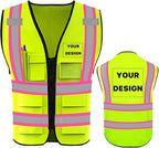 YOWESHOP High Reflective Visibility Safety Vest Custom Your Logo Safety Workwear with Reflective Strips and Front Zipper