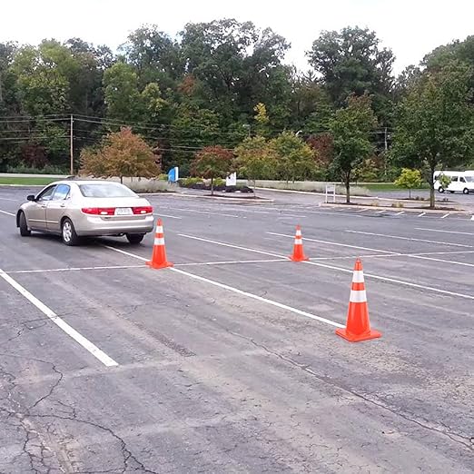 RoadHero 6 Pack Traffic Cones 28 Inch Safety Cones with Reflective Collar Orange Cones with Handle PVC Heavy Duty Cones for Parking Lot, Driving Training