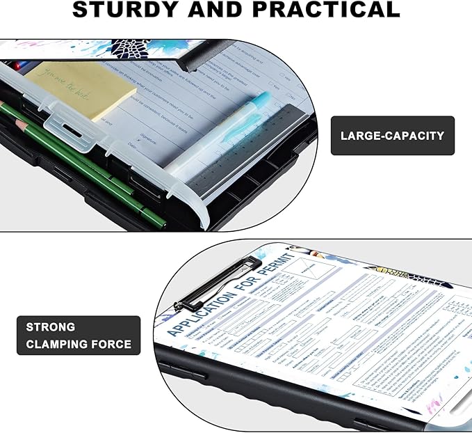 Heavy Duty Plastic Clipboard with Storage & Pen Holder, Low Profile Clip - Blue Turtle