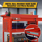 3 Tier Rolling Tool Cart on Wheels, 450 LBS Capacity Tool Cart with Drawers, Heavy Duty Rolling Utility Cart on Wheels, Rolling Tool Work Carts for Garage, Warehouse and Repair Shop,Red