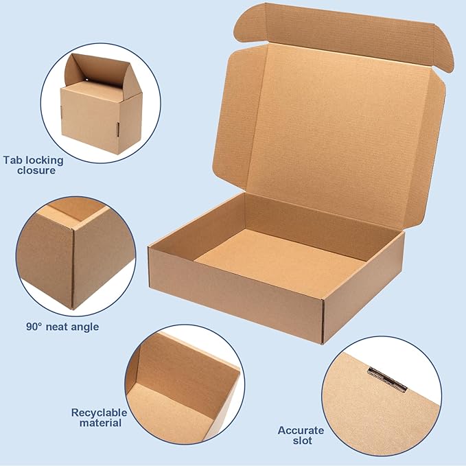 Shipping Boxes 13x11x3 Inches 20 Pack Corrugated Cardboard Mailing Boxes for Small Business, Kraft Medium Literature Mailer Packaging Supplies Brown