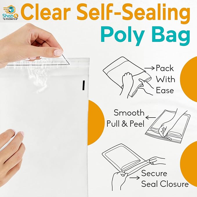 Shop4Mailers 14.5 x 19 Clear Plastic Poly Bags 1.5 Mil Self Seal Packaging for Apparel, Jewelry, Documents, Prints, Gifts, Storage – Resealable (100 Pack)