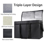 Bodaon 1PK Thermal Insulated Food Delivery Bag with Hard Bottom - 3X-Large Catering Cooler Bag for Hot and Cold Meals - Ideal for Commercial Pizza Transport, Grocery, Restaurants, and Events. Black