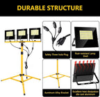 36000 Lumen Work Lights with Stand, 3 Adjustable Head LED Work Light with Adjustable and Foldable Tripod Stand, IP67 Waterproof Lamp Individual Switch with 16FT Cord for Outdoor Construction Lighting