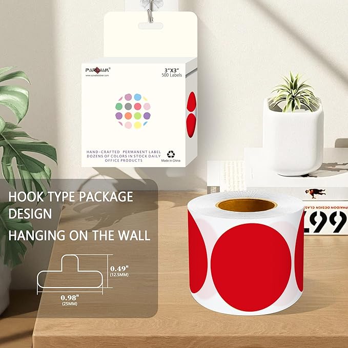 PARLAIM 3" Diameter Round Red Color Coding Sticker, 4 Rolls 2000PCS Circle Dot Label,Permanent for Inventory Box Labeling