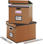 Huolewa File Organizer Boxes with Lids, Collapsible Faux Leather Hanging File Folder Box Organizer with Plastic Slide, Decorative Home/Office Filing System Boxes for File and Folders Storage
