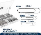500 Pack Paper Clips by Luxurecourt - 3 Assorted Sizes of Silver Small and Large Paperclips Bulk, Rust-Resistant Nickel Plated Steel Clips, Essential for Organization - Home, School, Office Supplies