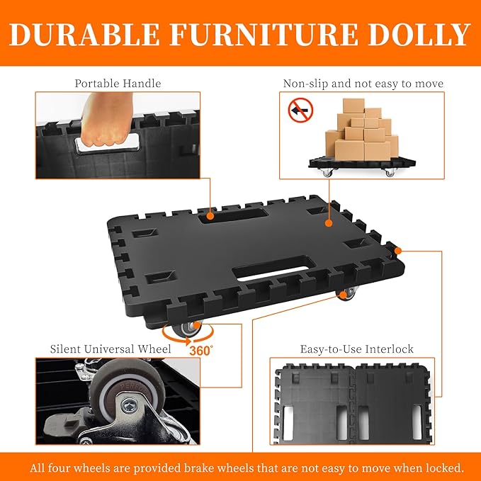Furniture Dolly Cart with Wheels, Heavy Duty Cart with Caster Wheels, 16in-11in Furniture Movers with Wheels of 500Lbs Capacity, Small Moving Platform Dolly - 2 Pcs (Black)