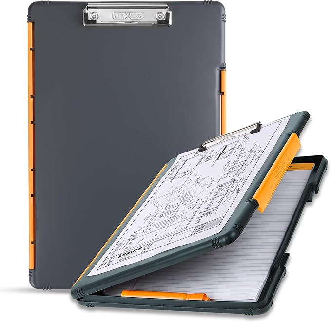 Dexas Legal Size XL Slimcase 2 Storage Clipboard, Gray with Orange Clip, 15.5" x 10.5"