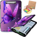 Clipboard with Storage,Heavy Duty Plastic Storage Clipboard with Low Profile Clip,Teacher Must Haves,Office Supplies,Blue Pink Butterfly
