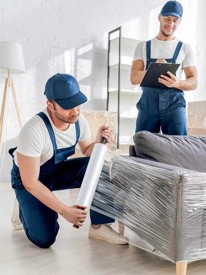 JARLINK 4 Pack Stretch Film, 15" x 1000ft Shrink Wrap for Pallet Wrap, Industrial Strength Stretch up to 650% Stretch with Handles, Self Adhering Packaging Heavy Duty Film for Moving, 68 Gauge, Clear