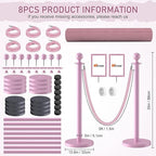 kaiyomi 8Pcs Stanchions Posts Velvet Ropes with Pink Carpet and Sign Frame, Water or Sand-Fillable Base, Suitable for 8.5" x 11" A4 Paper Size Sign Frame for Pink Carpet Party Decoration (Pink)