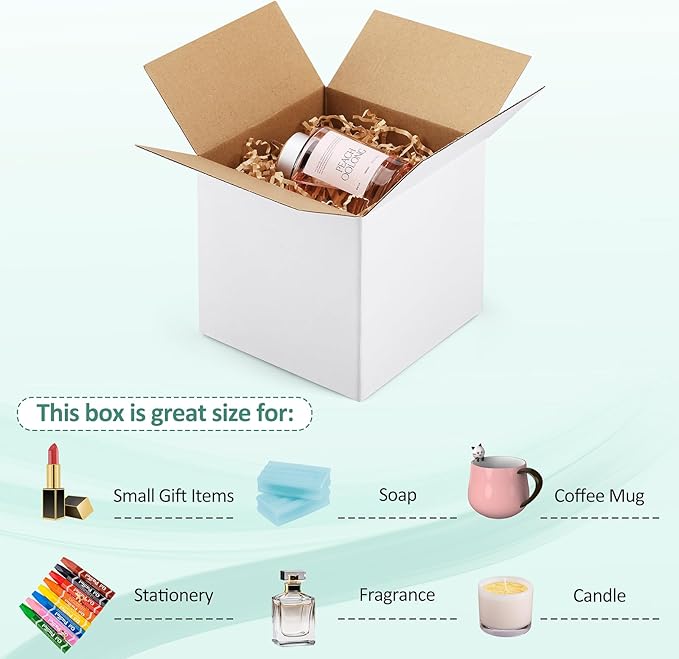 Eupako 6x6x6 Cardboard Box Mailers 30 Pack White Cube Corrugated Small Shipping Boxes for Packaging Small Business, Mailing