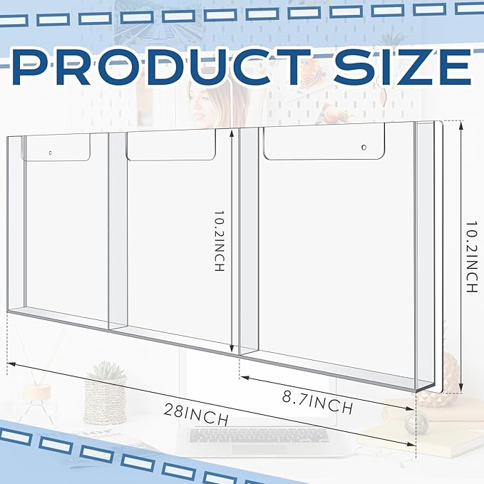 Sherr 1 Pc Acrylic Brochure Holder Wall Mount, 8.5 x 11 Inches Clear Hanging Flyer Display Holder Plastic Pamphlet Stand for Magazine, Booklet, Bookmark (Three-slot)