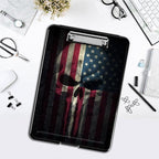 Clipboard with Storage,Office Supplies Nursing Clipboards Folder with Pen Holder Plastic Foldable Clip Board with Storage for Nurse Teacher,Skull Flag