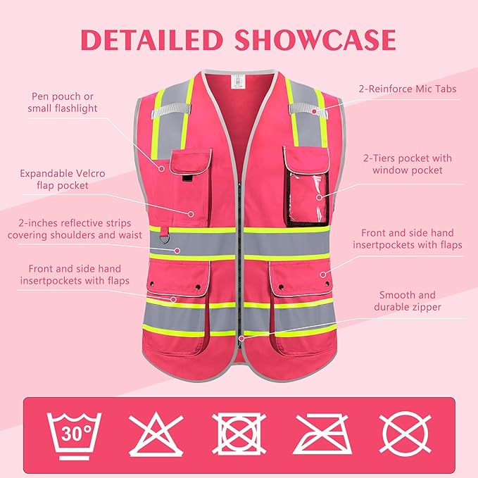 Reflective Safety Vest for Men Women, High Visibility Safety Vest with 8 Pockets Zipper Front, Meets ANSI Standards