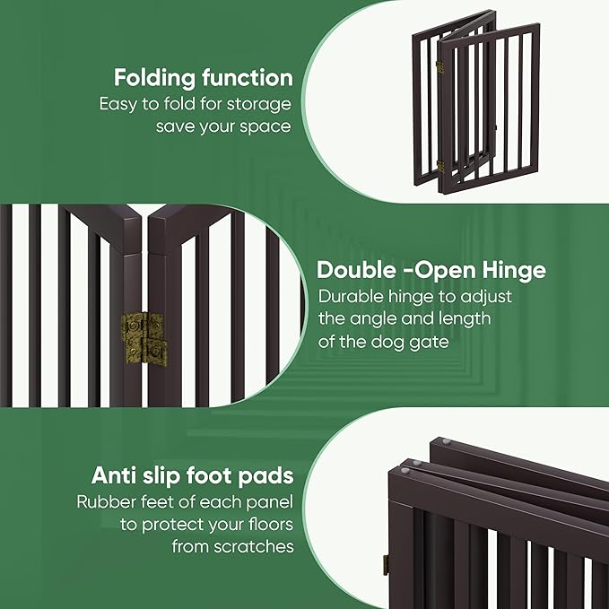 Dog Gates for Doorways, Tall Dog Gate Indoor, Foldable Pet Gates for Doorways Bedroom, Freestanding Puppy Gate with Metal Support Feet, Room Divider,3 Panels (Brown)