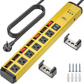 CRST 6-Outlet Heavy Duty Power Strip with USB and Individual Switches, 1200 Joules Metal Mountable Surge Protector Power Strip 15A Circuit Breaker, 6FT Extension Cord for Garage, Workshop, School