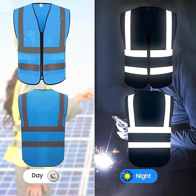 Reflective Safety Vest for Men Women with 5 Pockets and Zipper Front High Visibility Construction Vest Meets ANSI/ISEA Standards