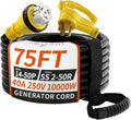 40 Amp Generator Cord, 75FT 40 Amp RV Extension Cord with Twist Lock, Generator Cable 40A 4 Prong Yellow, 14-50P to SS2-50R Heavy Duty STW Wire for RV Camper & House