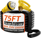 40 Amp Generator Cord, 75FT 40 Amp RV Extension Cord with Twist Lock, Generator Cable 40A 4 Prong Yellow, 14-50P to SS2-50R Heavy Duty STW Wire for RV Camper & House