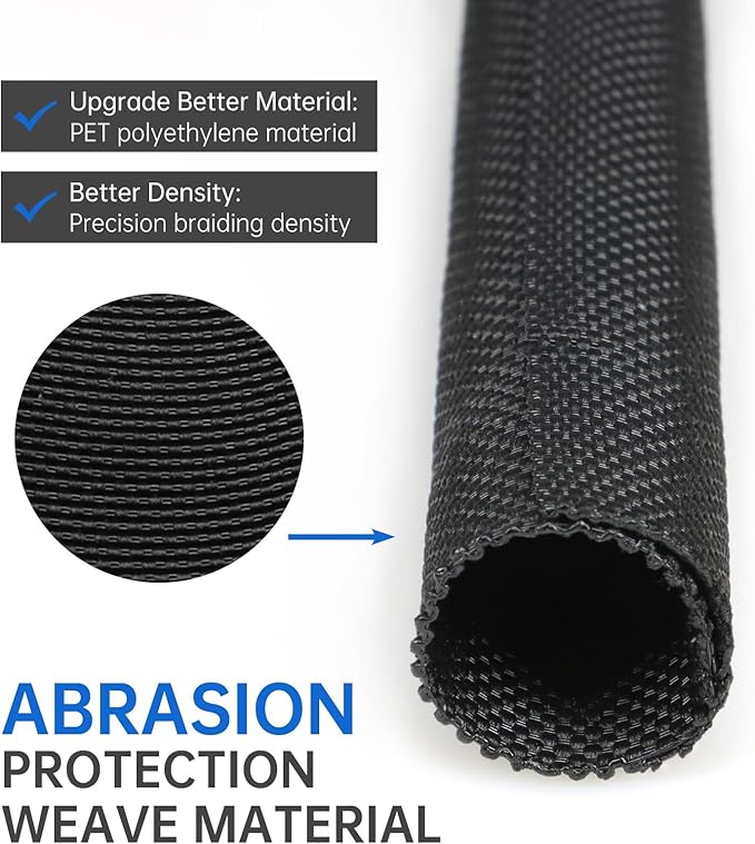 Split Braided Cable Sleeve，Flexible Wire Loom Tubing, Automotive Cord Protector Pet Proof, Cable Management for Computer TV Electric Wires Harness 16ft (Black, 8mm（5/16")