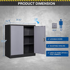 Metal Storage Cabinet-36” Tall Steel File Cabinets with Lockable Doors and Adjustable Shelves-Black&Gray Steel Storage Cabinet for Home Office, School, Garage