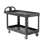 Rubbermaid Commercial Products BRUTE Heavy Duty 2-Shelf Utility/Service Cart, Medium, Lipped Shelves, Ergonomic Handle, 750 lb Capacity, Black, for Warehouse/Garage/Cleaning/Office