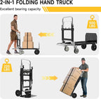3-in-1 Heavy Duty Folding Hand Truck, 500LB Capacity Convertible Steel Dolly Cart with 360° Swivel Wheels & Telescopic Handle, Foldable Utility Wagon for Moving, Warehouse and Shopping