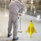 Wet Floor Signs - 2PCS Pop UP Bilingual Yellow Cones Wet Floor Sign with Wall Mounted Storage Tube Foldable, Slip Carefully Safety Cone Signs For Commercial & Office