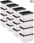 Sterilite File Box, Stackable Storage Bin with Lid, Organize Receipts, Bills, Taxes and Papers in the Home, Office, Clear Base with Black Lid, 16-Pack