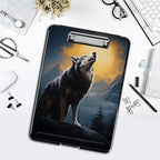 Clipboard with Storage,Office Supplies Nursing Clipboards Folder with Pen Holder Plastic Foldable Clip Board with Storage for Nurse Teacher,Wolf with Full Moon
