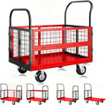 6in1 Foldable Platform Truck Cart with Cage Platform Truck,1800lbs Push Cart Dolly Capacity Flatbed Hand Truck Dolly Cart Multipurpose for Grocery, Laundry, Garage, Warehouse (Red+Black)