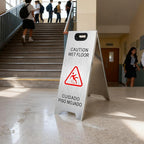 4 Pack Stainless Steel Wet Floor Sign, 24 Inch Caution Wet Floor Sign Portable Foldable Bilingual Safety Warning for Hotel Market Restroom Restaurant Office (Silver)
