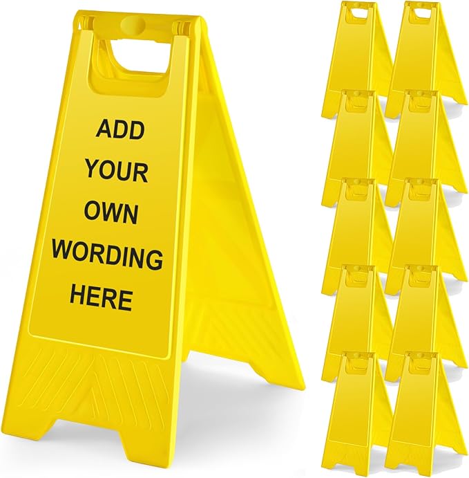 10 Pack 24 Inch Blank Floor Sign Yellow A-frame Foldable Caution Sign Write-On Double Sided Safety Warning for Pool Restaurant Restroom Office