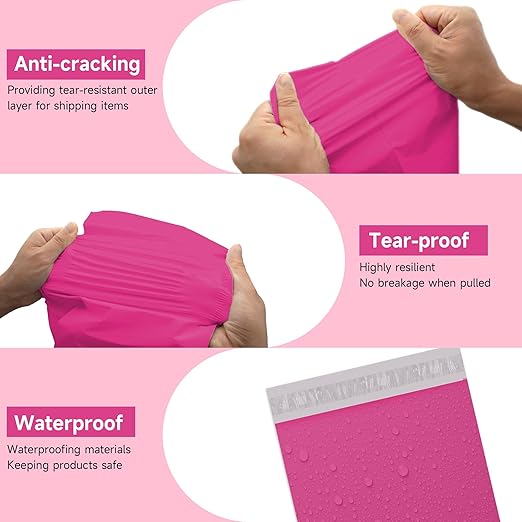 Pink Poly Mailers 10x13 500 Pcs, Cute Waterproof Shipping Bags with Self-Seal Adhesive, Durable Tear-Resistant Shipping Envelopes for Clothing