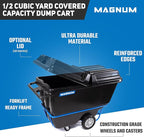 Tilt Truck, 1/2 Cu. Yd. Capacity Dump Cart with Heavy Duty 12” Wheels & 5” Casters & Forklift-able Frame for Jobsites, 850 lbs, Trash Cart with Wheels DUC12T-F-04PK (4-Pack)