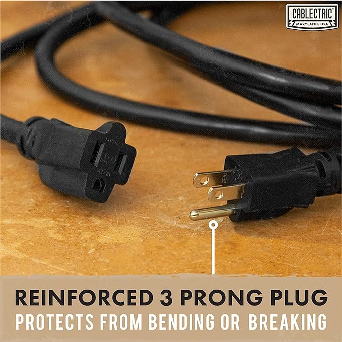 50 Ft Black Oil Resistant Extension Cord for Farms & Ranches - 12/3 SJTOW Heavy Duty 12 Gauge Outdoor Cable with 3 Prong Grounded Plug, 15 AMP